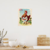 Poster Pâques Poulet De La Ferme Cute Oeufs Antiques (Cuisine)