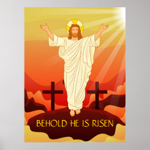 Poster Pâques Résurrection de Jésus Voici Il Est Ressusci