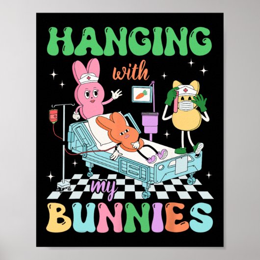 Poster Pâques Rétro d'infirmières scolaires avec mes lapi (Devant)