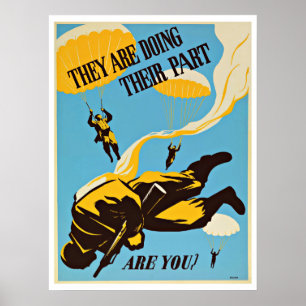 Poster Parachute de parachutisme 2ème guerre mondiale - P