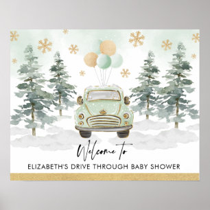 Poster Parade de baby shower chic d'hiver en drive thru