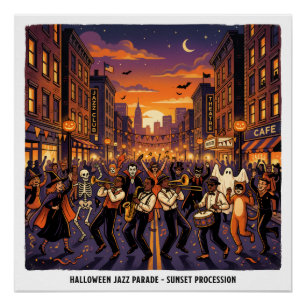 Poster Parade de Jazz d'Halloween Procession du Coucher d