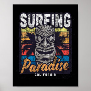Poster Paradis californien du surf Vintage Retro