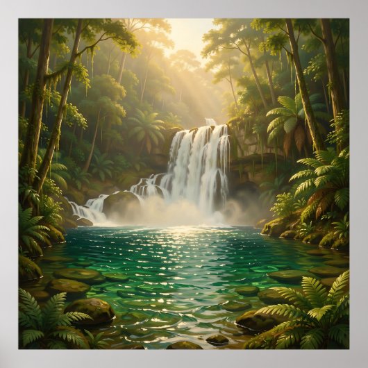Poster Paradis de la jungle à cascade tropicale luxuriant (Devant)