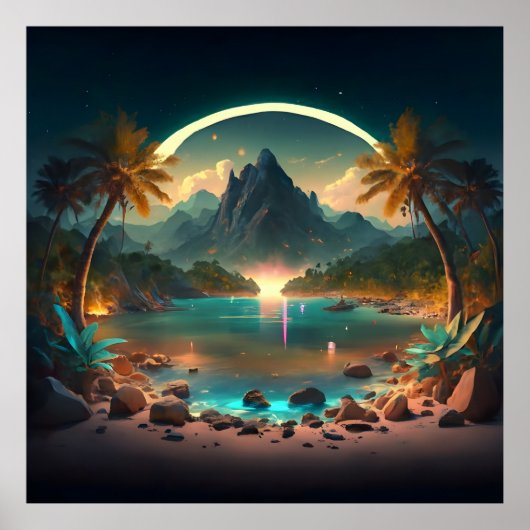 Poster Paradis de nuit avec eau cristalline (Devant)