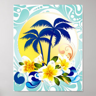 Poster Paradis de Palmiers Tropicaux avec Floraison de Pl