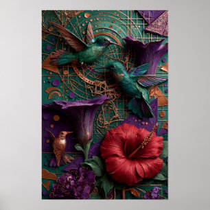 Poster Paradis du colibri émeraude - Relief en cuivre 3D