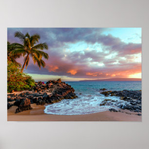 Poster Paradis hawaïen tropical de plage sablonneuse de