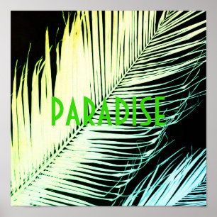 Poster paradis moderne en feuille de palme tropicale text