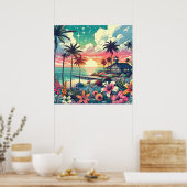 Poster Paradis rose et turquoise | Art de la plage (Cuisine)