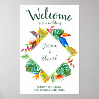 Poster Paradis Tropical Coloré Luau Bienvenue Mariage