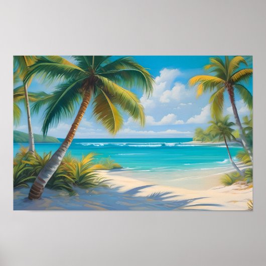 Poster Paradis Tropical Coloré Mer & Palmiers (Devant)