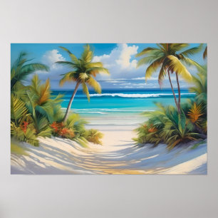 Poster Paradis Tropical Coloré Mer & Palmiers