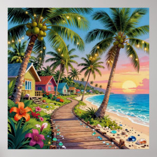 Poster Paradis Tropical Cottage Coastal Bord de Mer Océan