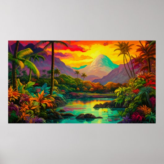 Poster Paradis tropical de l'île colorée (Devant)