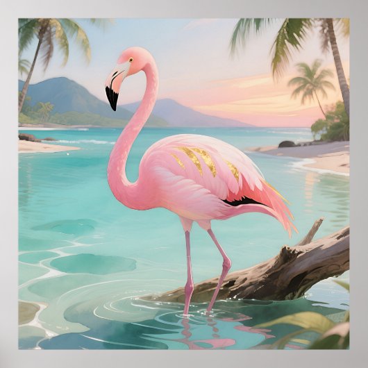 Poster Paradis Tropical Flamant Rose (Devant)