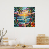 Poster Paradis Tropical | Scène de Plage Côtière Impasto (Cuisine)