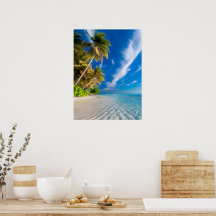 Poster Paradise Shoreline : Palmiers tropicaux et cristal