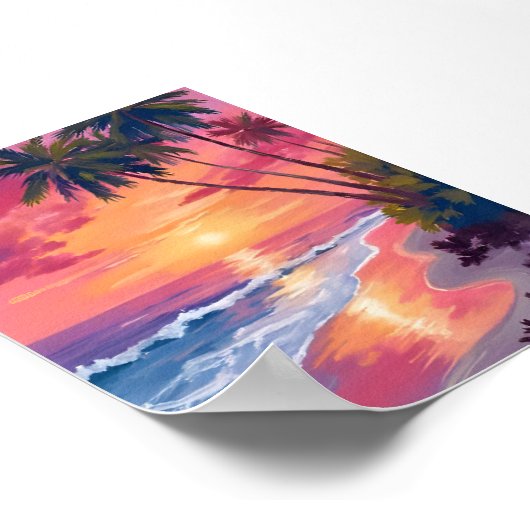Poster Paradise Sunset | Pink Tropical Watercolor Beach (Coin)