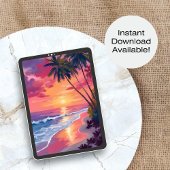 Poster Paradise Sunset | Pink Tropical Watercolor Beach