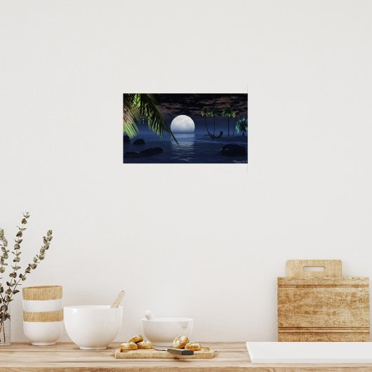 Poster Paramètres de la lune de nuit en mer Imprimer (Cuisine)