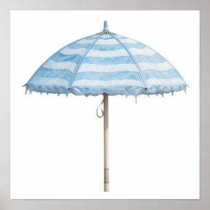 Poster Parapluie aquarelle bleu et blanc – Ocean Nursery