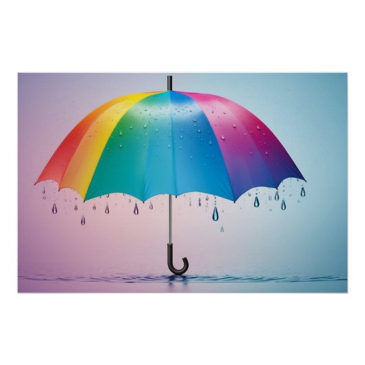 Poster Parapluie arc-en-ciel avec Raindrops (Devant)
