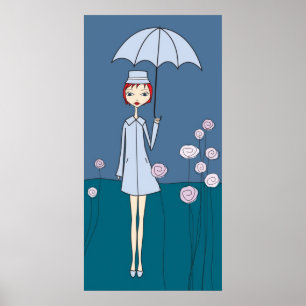 Poster parapluie bleu