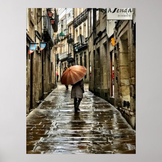 Poster Parapluie dans les rues de Saint Jacques de Compos (Devant)
