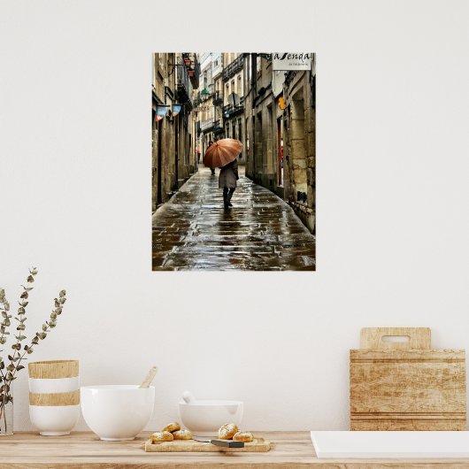 Poster Parapluie dans les rues de Saint Jacques de Compos (Cuisine)