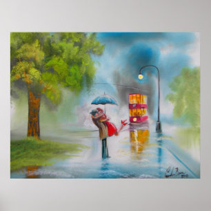 POSTER PARAPLUIE DE BAISER DE TRAM DE COUPLES DE JOUR