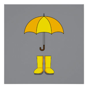 Poster Parapluie jaune et bottes pour les jours pluvieux