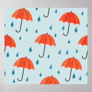 Poster Parapluies : Aquarelle Automne gouttes
