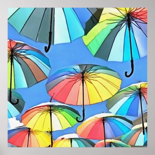 Poster Parapluies Multicolores Flottants Fantaisistes (Devant)