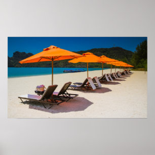 Poster Parasols, Transats, Plage Tropicale