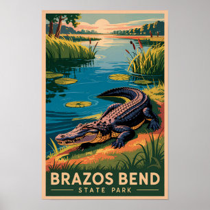 Poster Parc d'État de Brazos Bend Texas Voyage Art Vintag