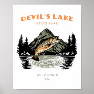 Poster Parc d'État du lac du Diable Wisconsin Retro Vinta