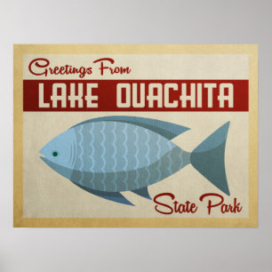 Poster Parc d'état du lac Ouachita Vintage voyage de pois