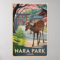Parc Nara Japon Cerf Illustration Art de Voyage Ré