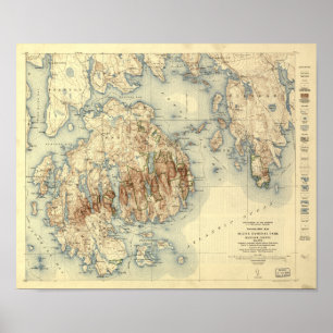 Poster Parc national Acadia 1931 Carte topographique