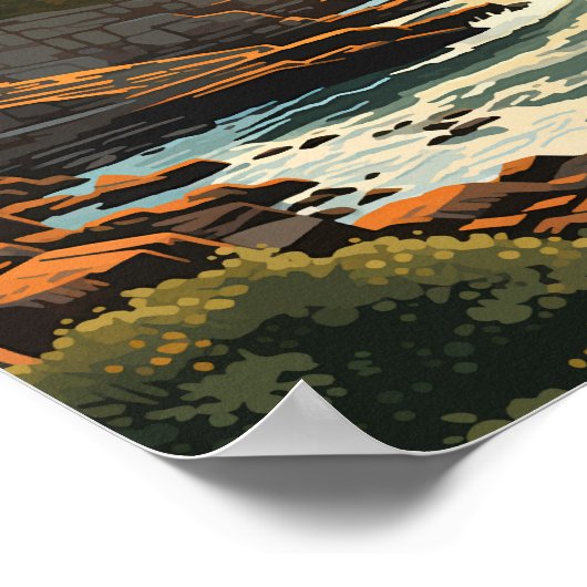 Poster Parc national Acadia Illustration Rétro (Coin)