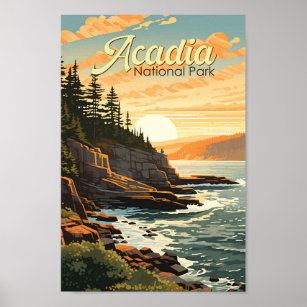 Poster Parc national Acadia Illustration Rétro