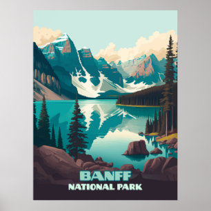 Poster Parc national Banff Moraine Lac Retro