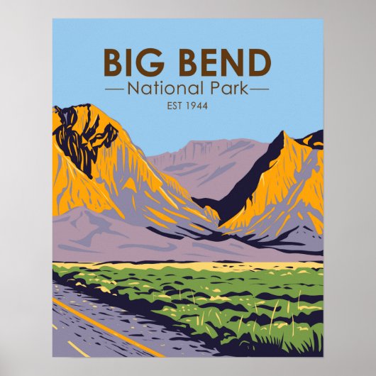 Poster Parc national Big Bend Chisos Montagnes Vintage (Devant)