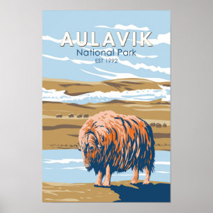 Poster Parc national d'Aulavik Canada Boeuf musqué Vintag
