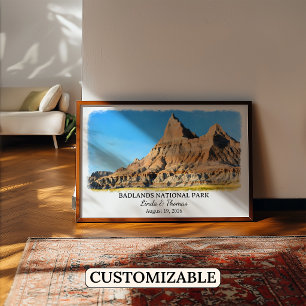 Poster Parc national de Badlands Dakota du Sud, Aquarelle