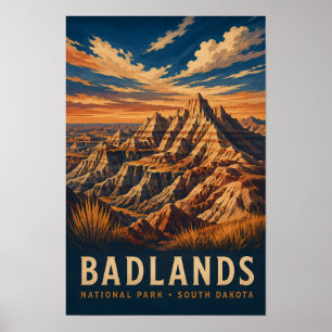 Poster Parc national de Badlands South Dakota gravure sur