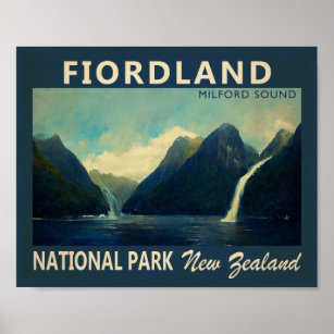Poster Parc national de Fiordland Nouvelle-Zélande Aquare