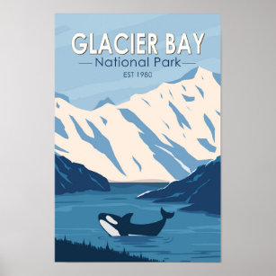 Poster Parc national de Glacier Bay Alaska Orca Art Vinta