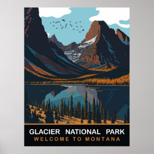 Poster Parc national de Glacier, MT, Voyage Vintage